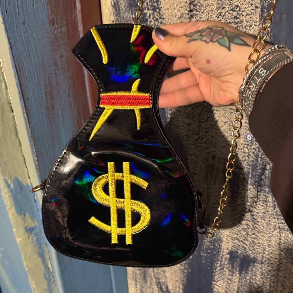 Black Holographic Dollar Sign Crossbody Bag